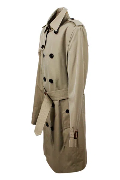 Burberry Trench Coat In Cotton Gabardine With Buttons And Belt With Check Interior In Neutral