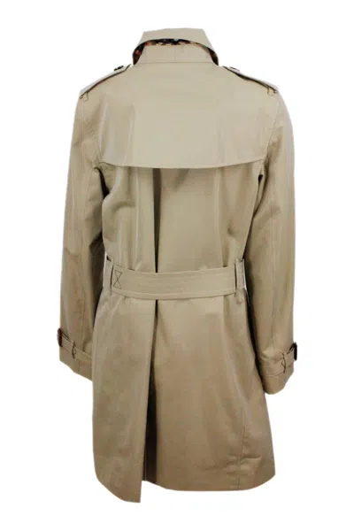 Burberry Trench Coat In Cotton Gabardine With Buttons And Belt With Check Interior In Neutral