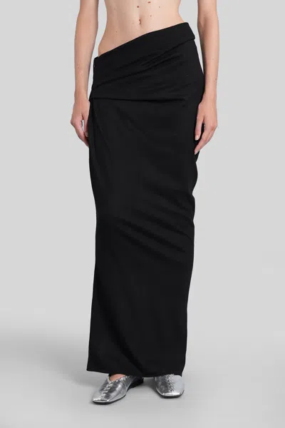 Entire Studios Stretch Wool Midi Skirt With Draped Detailing In Black