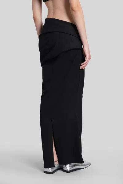 Entire Studios Stretch Wool Midi Skirt With Draped Detailing In Black