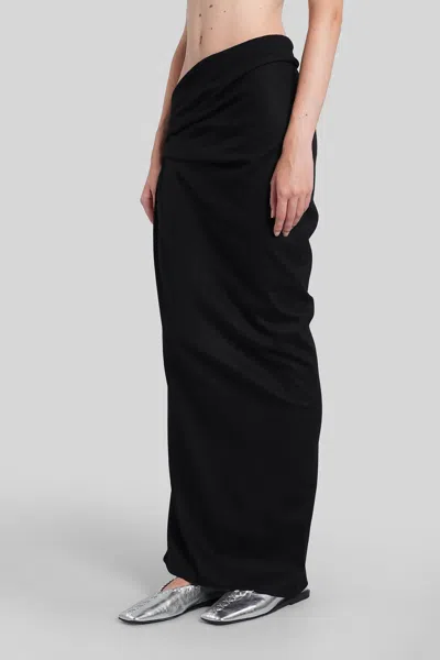 Entire Studios Stretch Wool Midi Skirt With Draped Detailing In Black