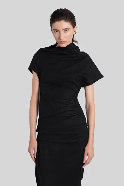 Entire Studios Flap Draped Short-sleeve Top In Black