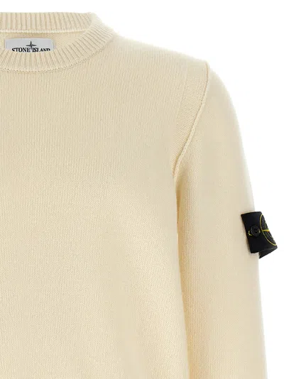 Stone Island Ivory Ribbed Knit Sweater With Crew Neckline In Multi