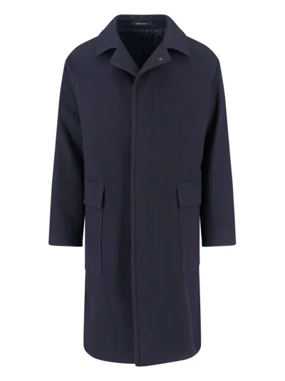 Tagliatore Blue Jacket With Classic Collar And Concealed Button Placket In Blue
