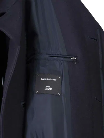 Tagliatore Blue Jacket With Classic Collar And Concealed Button Placket In Blue