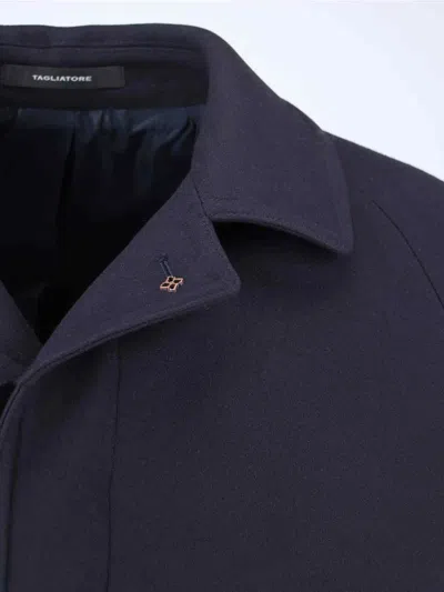 Tagliatore Blue Jacket With Classic Collar And Concealed Button Placket In Blue