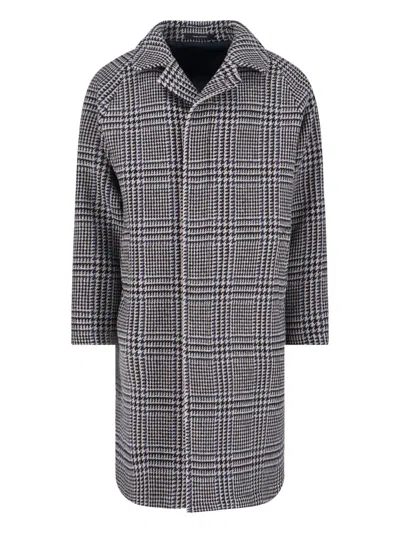 Tagliatore Classic Houndstooth Pattern Jacket With Structured Collar And Matching Belt In Gray