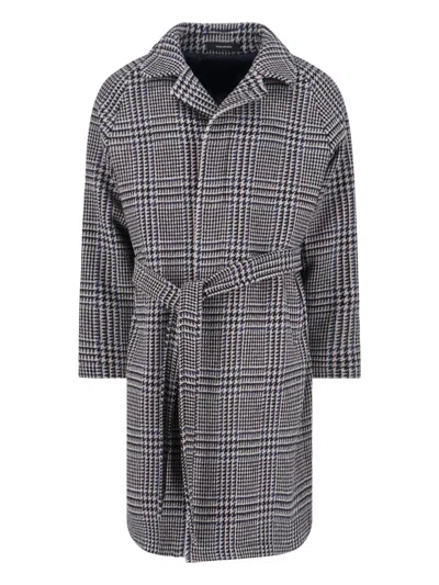Tagliatore Classic Houndstooth Pattern Jacket With Structured Collar And Matching Belt In Gray