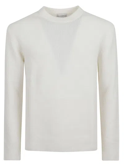 Ballantyne Boucle Texture White Knit Sweater In White