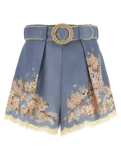 Zimmermann Printed Linen Cascadian Shorts In Blue
