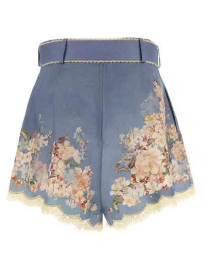 Zimmermann Printed Linen Cascadian Shorts In Blue