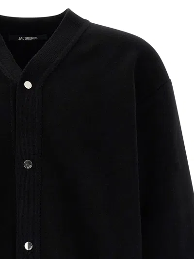 Jacquemus Men Black V-neck Cardigan With J Logo On The Back In Wool Man