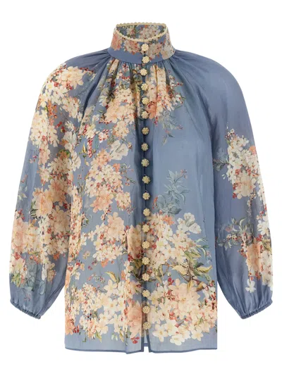 Zimmermann Cascadian Billowed Ramie Shirt In Blue