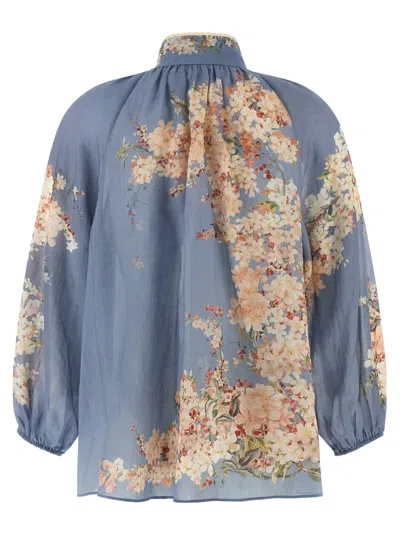 Zimmermann Cascadian Billowed Ramie Shirt In Blue