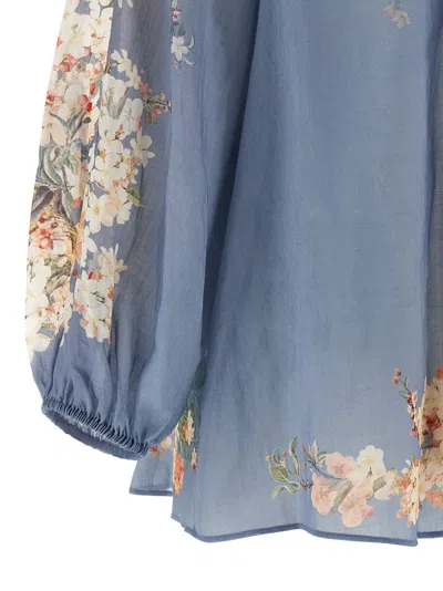 Zimmermann Cascadian Billowed Ramie Shirt In Blue