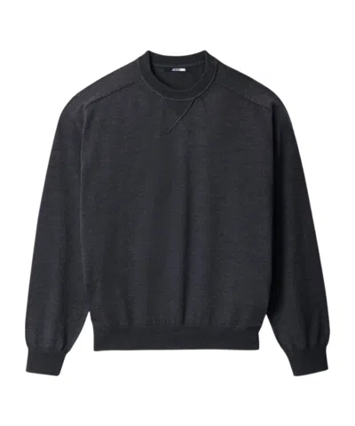 Jacquemus Long Sleeve Crewneck Sweater With Ribbed Cuffs In Gray