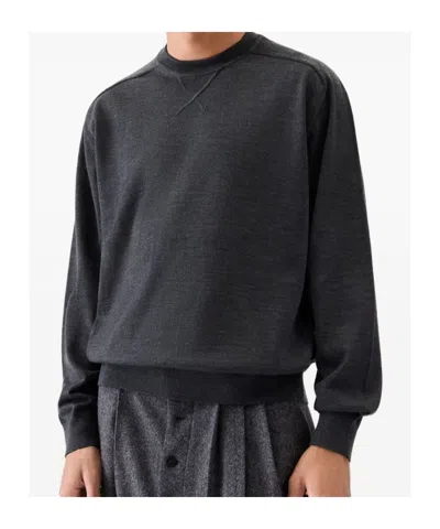Jacquemus Long Sleeve Crewneck Sweater With Ribbed Cuffs In Gray