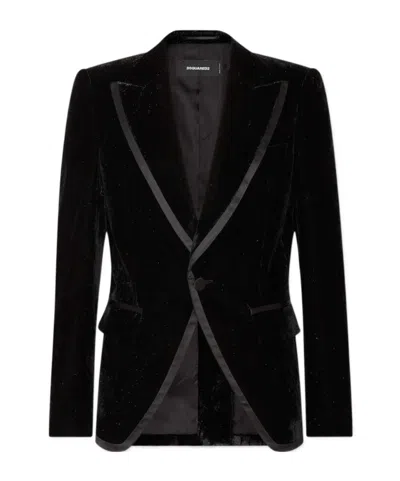 Dsquared2 Men's Sparkling Velvet '70s Silk-trim Blazer In Black