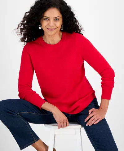 Style & Co Women's Curved-hem Cotton Pullover Sweater, Macy's Exclusive In Red
