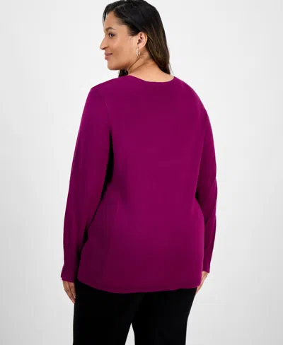 Jm Collection Plus Size Crewneck Long-sleeve Sweater, Macy's Exclusive In Brown