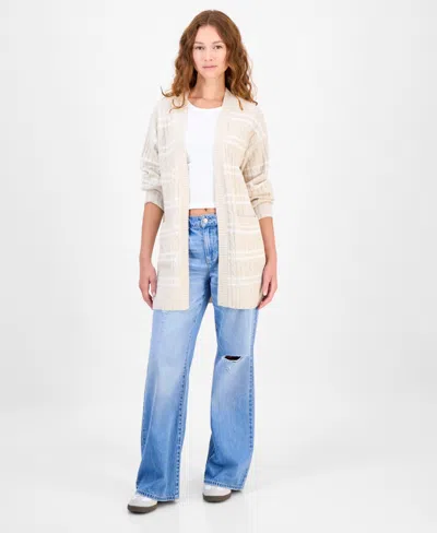 Hippie Rose Juniors' Open-front Long-sleeve Midi Cardigan In Neutral