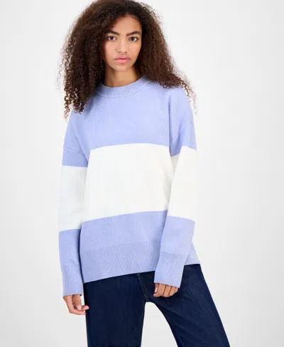 Hippie Rose Juniors' Oversized Stripe Long-sleeve Sweater In Blue
