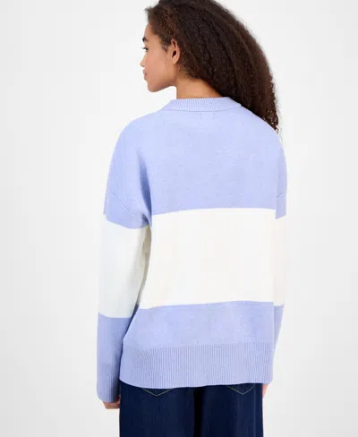 Hippie Rose Juniors' Oversized Stripe Long-sleeve Sweater In Blue