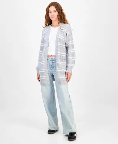 Hippie Rose Juniors' Open-front Long-sleeve Midi Cardigan In Gray
