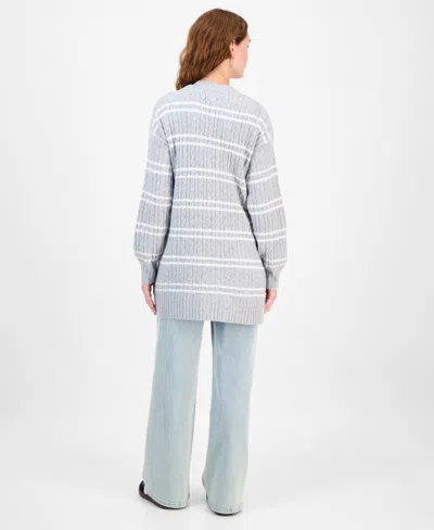 Hippie Rose Juniors' Open-front Long-sleeve Midi Cardigan In Gray