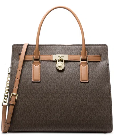 Michael Kors Hamilton Moderne Large Signature Logo Satchel In Brown