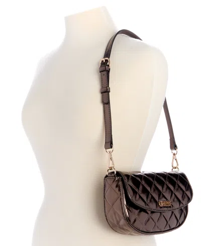 Guess Tinsley Small Quilted Flap Shoulder Bag In Brown