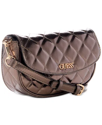 Guess Tinsley Small Quilted Flap Shoulder Bag In Brown