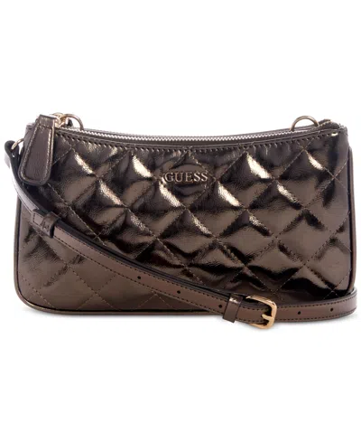 Guess Tinsley Quilted Three Compartment Crossbody In Brown