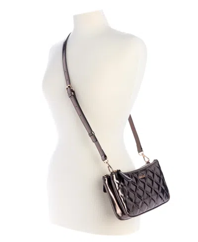 Guess Tinsley Quilted Three Compartment Crossbody In Brown
