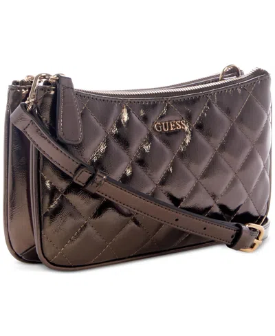 Guess Tinsley Quilted Three Compartment Crossbody In Brown