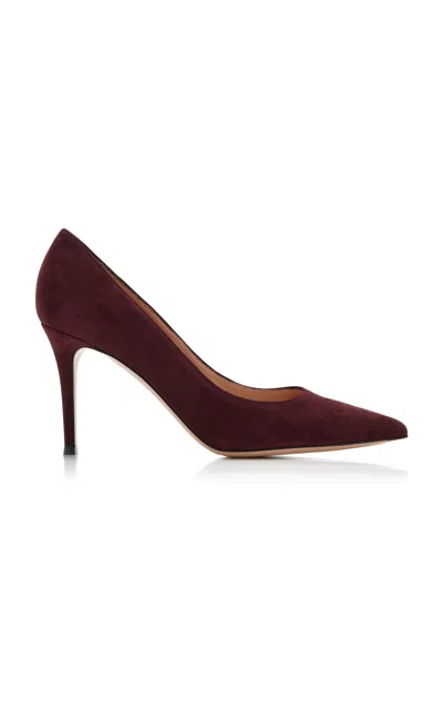 Gianvito Rossi Pointed Toe Suede Stiletto Heel Pumps In Burgundy