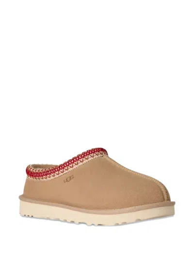 Ugg Tasman Ii Beige Mules With Round Toe And Embroidered Detail In Leather Woman In Brown