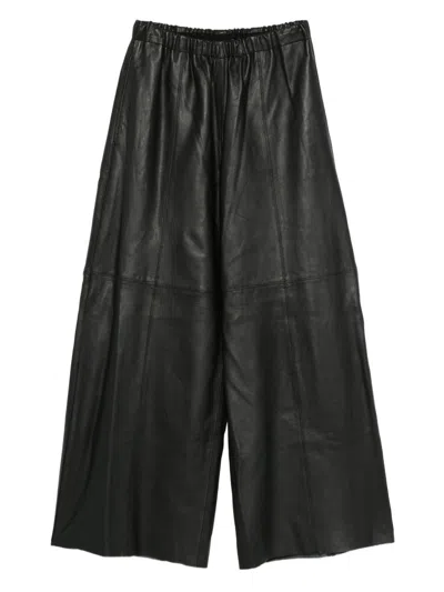 Alysi Leather Wide-leg Trousers In Black