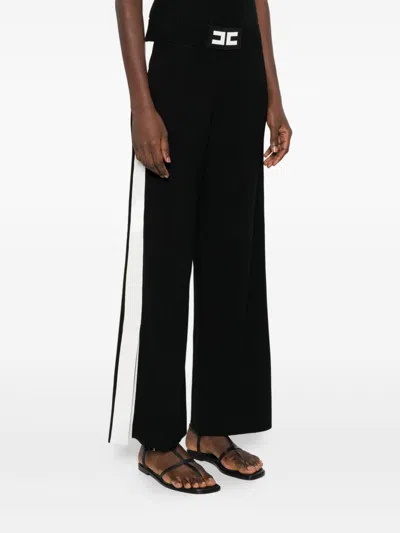 Elisabetta Franchi Palazzo Trousers With Shiny Side Bands In Black