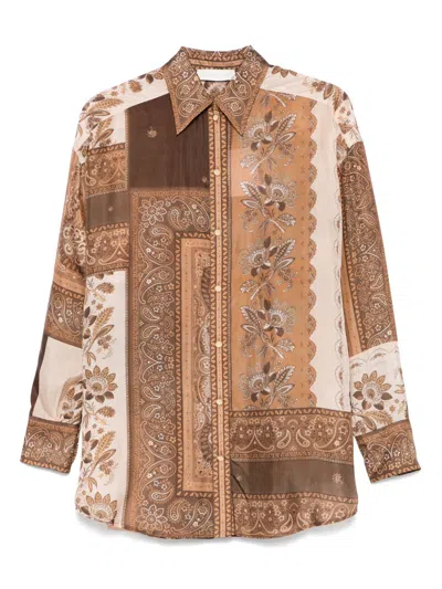 Zimmermann Lucky Manstyle Silk Shirt In Brown