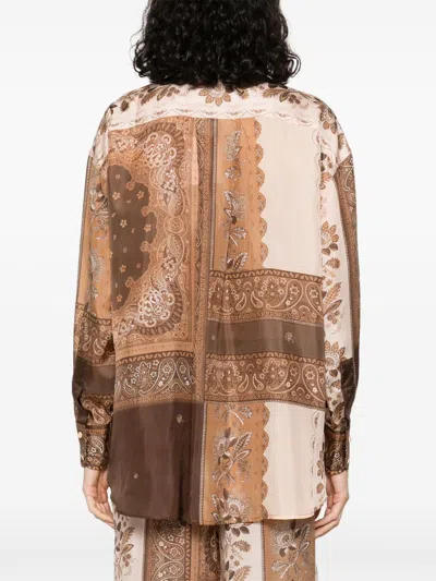 Zimmermann Lucky Manstyle Silk Shirt In Brown