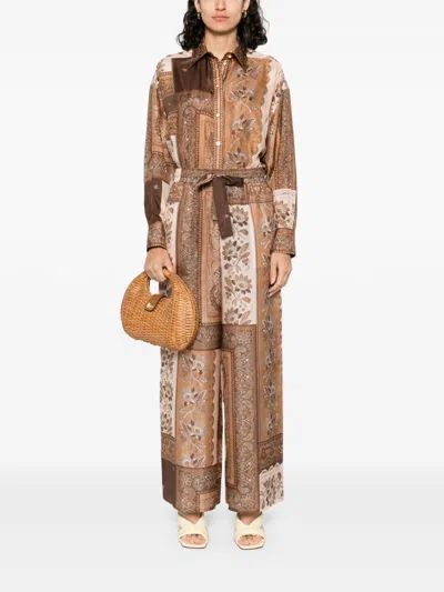 Zimmermann Lucky Manstyle Silk Shirt In Brown