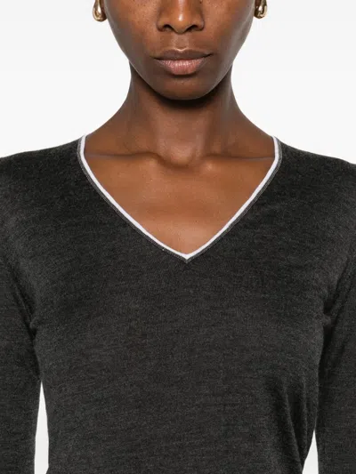 Brunello Cucinelli Cashmere And Silk V-necked Sweater In Gray