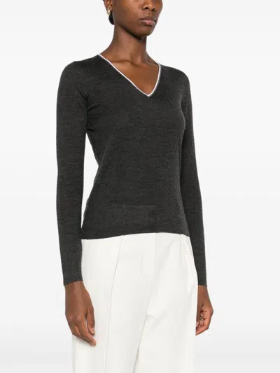 Brunello Cucinelli Cashmere And Silk V-necked Sweater In Gray