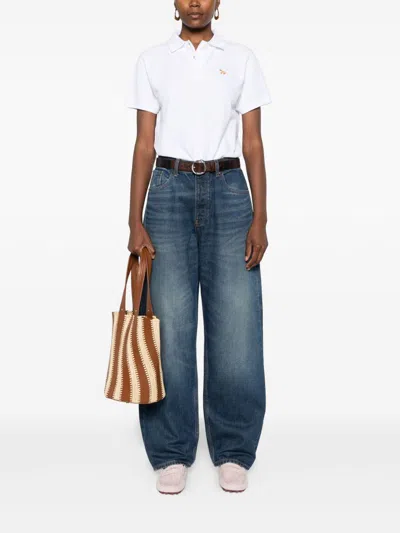 Maison Kitsuné Maison Kitsune' Baby Fox Cotton Polo Shirt In White