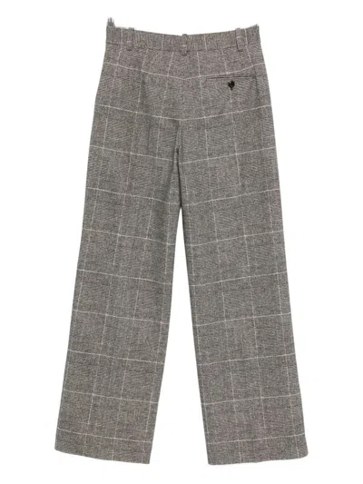 Circolo 1901 Check Pattern Wide Leg Cotton Trousers In Gray