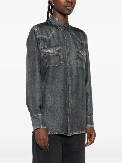 Pierre-louis Mascia Pierre Louis Mascia Denim Print Silk Shirt In Gray