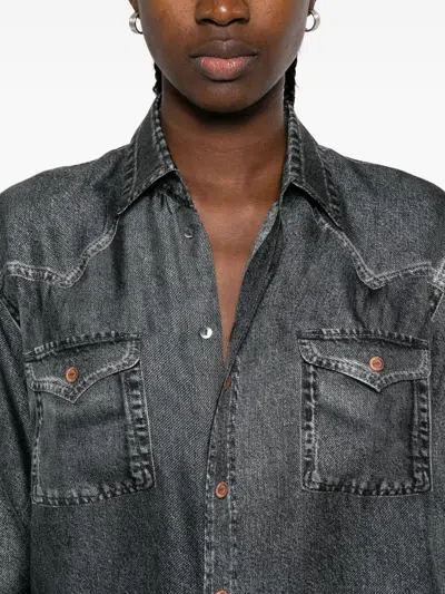 Pierre-louis Mascia Pierre Louis Mascia Denim Print Silk Shirt In Gray
