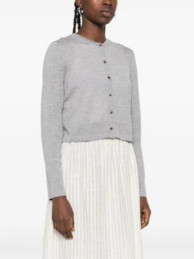 Khaite Button-front Wool-blend Cardigan In Gray