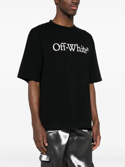Off-white Black Oversized T-shirt With Contrasting Logo Lettering Print In Cotton Man